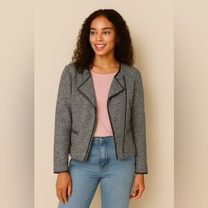 Ann Taylor Asymmetrical Moto Zip Tweed Zip Jacket Pink & Grey Sz 10P EUC